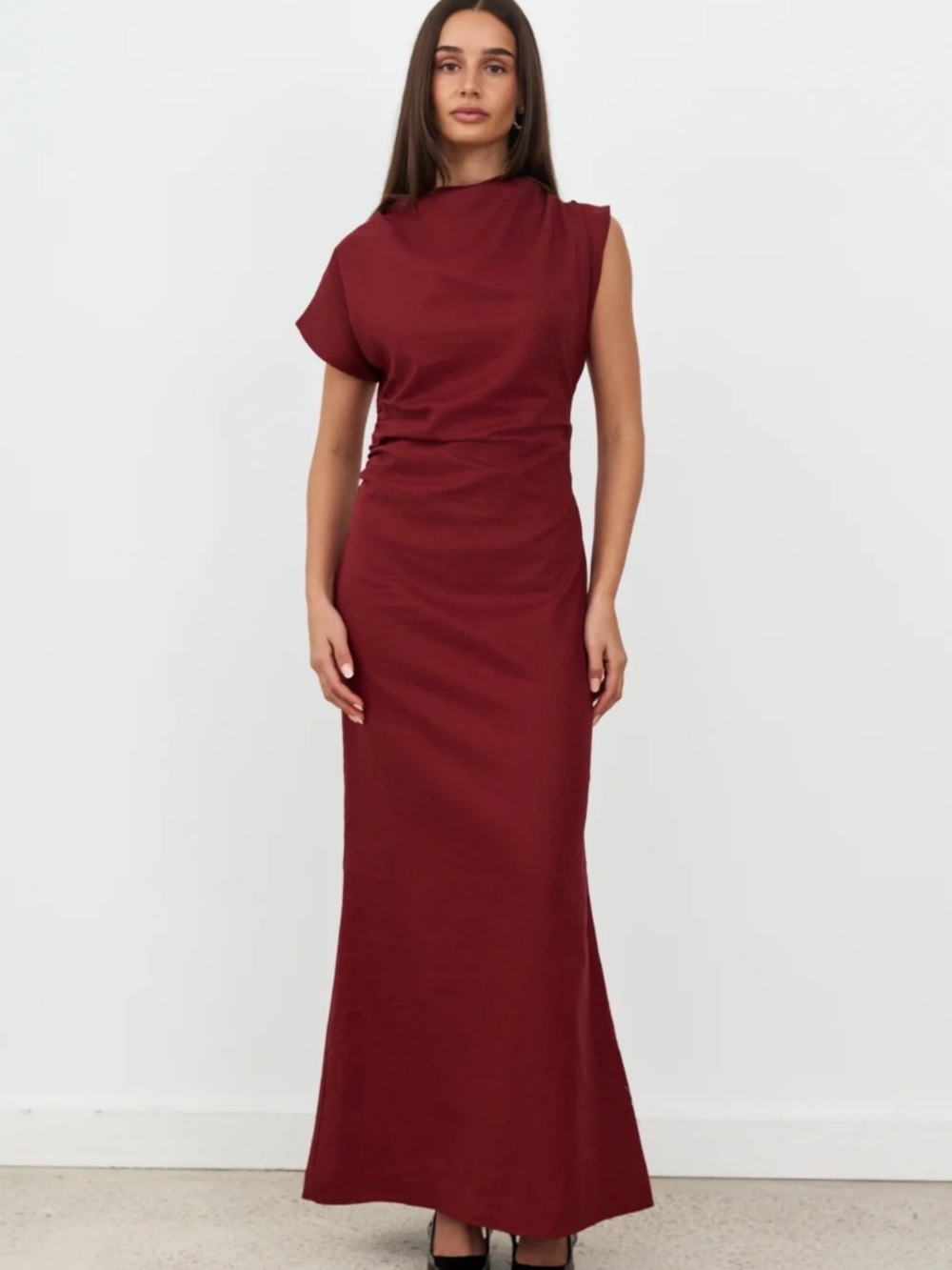 Burgundy Valencia Linen Maxi Dress
